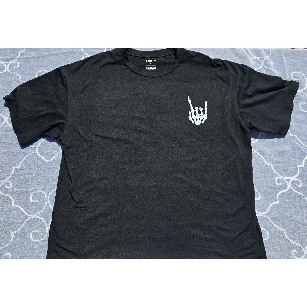 SHEIN Graphic Tee "On My Husband's Last Nerve" Skeleton Hand Sign, Womans Size L